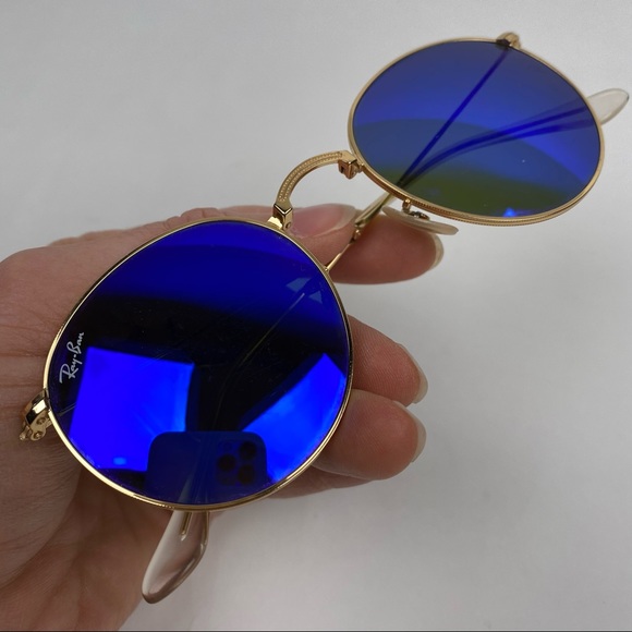 RayBan Blue Mirror Lens Gold Wire Folding Frames - Picture 5 of 16